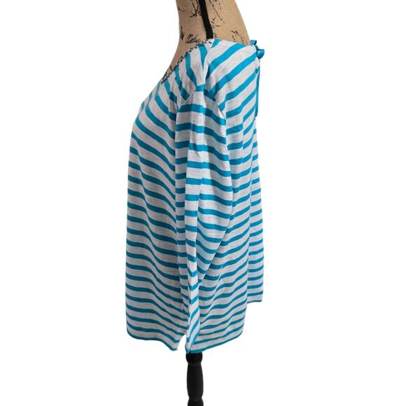 Chico's Aqua and White Striped Tied Neck Super Soft Stretch Tunic Size 3 XL - Picture 3 of 6